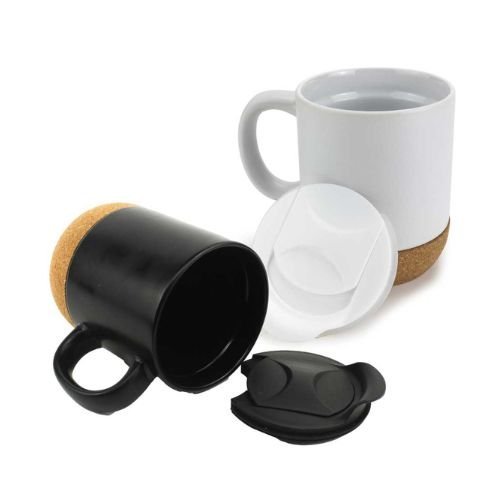 CERAMIC MUGS WITH LID AND CORK BASE 385 ML - Image 3