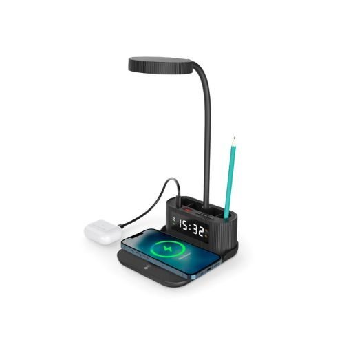 Desk Lamp with 15W Wireless Charger, Clock and Pen Holder - Image 5