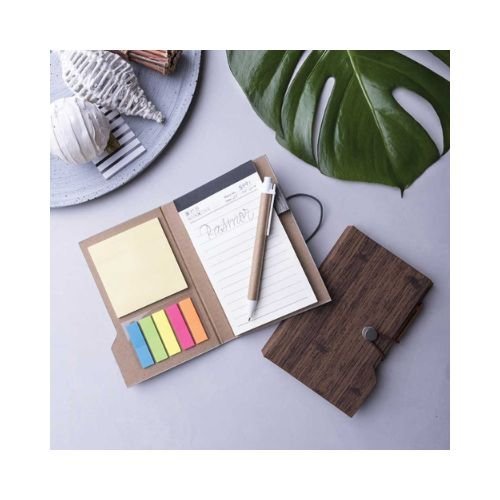 Wood Design Notebook with Sticky Note and Pen - Image 3